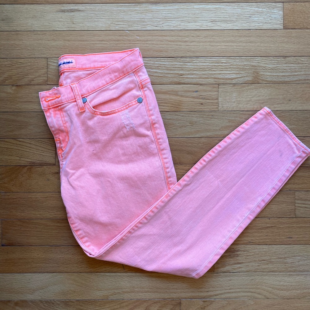 Neon Salmon Crop Jeans